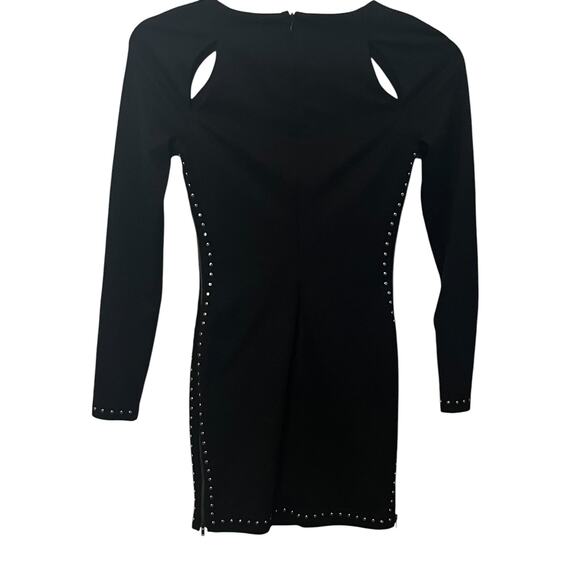 GUESS LONG SLV RND NECK MINI BODYCON DRESS, WOMENS, XS, BLACK & SILVER, ZIPPERS - Picture 4 of 12